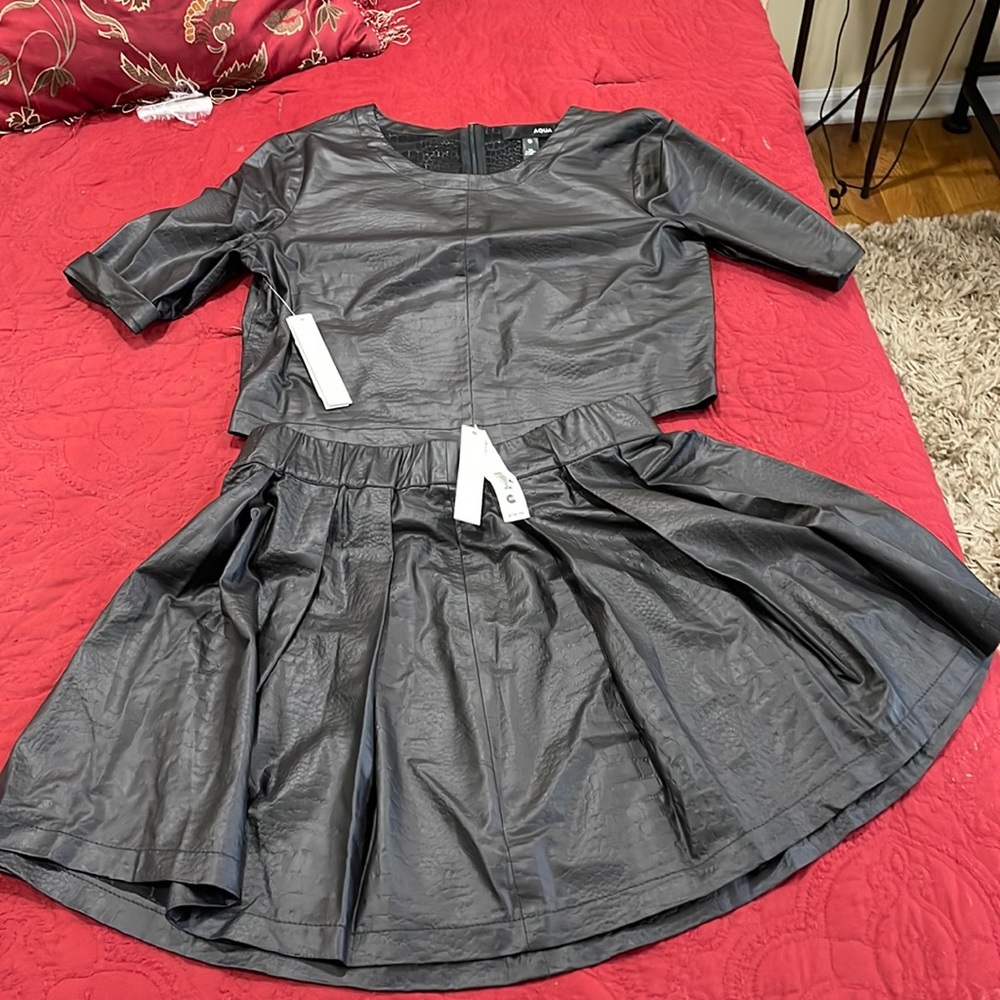 Faux Leather Skirt and Top matching Set